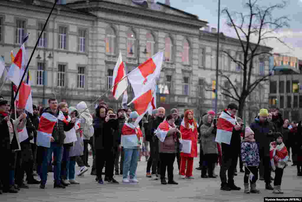 An unofficial holiday in Belarus, Freedom Day was celebrated in Vilnius with people proudly displaying the white-red-white flag of the short-lived republic.