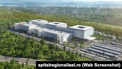 Spitalul regional de urgență din Iași, gândit pe un teren de 12 hectare, investiție estimată de aproape 700 de milioane de euro. Este cel mai avansat dintre proiecte, mult întârziat față de promisiunile autorităților și așteptările românilor. (Simulare)