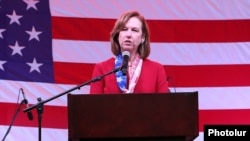 Armenia - U.S. Ambassador Kristina Kvien gives a speech during an Independence Day reception at the U.S. Embassy in Yerevan, June 29, 2023.
