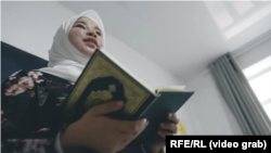 A girl studies the Koran at a madrasah in Osh Province.