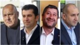 Колаж на лидера на ГЕРБ Бойко Борисов с Кирил Петков и Христо Иванов от "Продължаваме промяната - Демократична България" и президента Румен Радев.