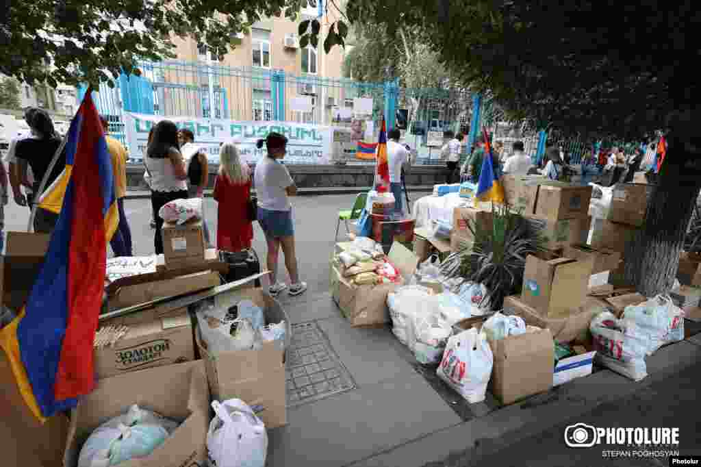 Piles of food outside the UN building in Yerevan. Vardanian adds, &ldquo;It doesn&rsquo;t even matter the political debates surrounding this specific territory, if there are people in need and they lack basic items like sugar or salt, it&rsquo;s been the UN&rsquo;s responsibility for decades to create a system of delivery.&rdquo;