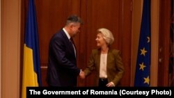 Premierul român, Marcel Ciolacu, și președintele Comisiei Europene, Ursula von der Leyen