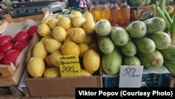 Цены на лимоны и кабачки на рынке «Привоз». Симферополь, июнь 2023 года