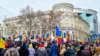 Waving Moldovan flags at a rally organized by the Kremlin-friendly Shor Party on February 28 in Chisinau, the crowd called for the country's new pro-Western government "not to involve the country in war." 