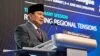 Indonesia's president-elect, Prabowo Subianto, speaks in June 2023 at a plenary session of the 20th IISS Shangri-La Dialogue. (file photo) 