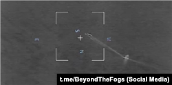 Скриншот момента выстрела из РСЗО с дрона Sea Baby, зафиксированный российскими военными, видео опубликовано 21 мая 2024 года