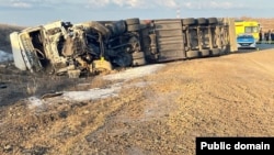A truck collided with minivan near the village of Marzhanbulaq on April 3, killing all seven passengers and the driver of the minivan, police said.