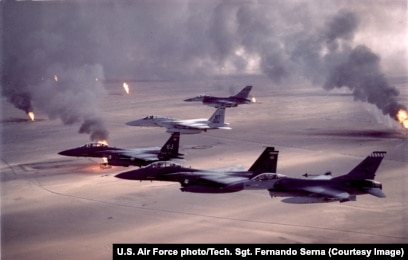 Aeroplanët luftarakë F-15 dhe F-16 në luftën e vitit 1991.