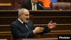 Armenian Prime Minister Nikol Pashinian speaks in parliament in Yerevan last week.