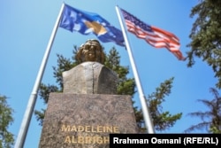 A statue of former U.S. Secretary of State Madeleine Albright in Pristina. Albright was a central figure who advocated for military intervention to stop the ethnic cleansing.