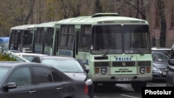 Armenia - Busloads of police are seen in the center of Yerevan, December 5, 2019.
