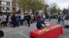 Setting up the table for breakfast in the parking lot, Banja Luka, April 13, 2023.