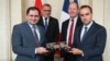 Armenian Defense Minister Suren Papikian (left) and French Defense Minister Sebastien Lecornu (right) in a photo released in conjunction with the CAESAR announcement on June 18.