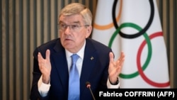 Președintele Comitetului Internațional Olimpic (CIO), Thomas Bach, în timpul unei reuniuni a comitetului executiv al CIO în care se discuta problema sportivilor ruși, Lausanne, 28 martie 2023