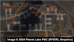 Спутниковые снимки Planet Labs за 19 апреля 2024, на которых видны последствия ракетных ударов по российскому аэродрому в Джанкое, Крым