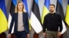 Estonian Prime Minister Kaja Kallas (left) meets with Ukrainian President Volodymyr Zelenskiy on April 24, 2023, in Zhytomyr, Ukraine. 