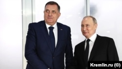 Republika Srpska President Milorad Dodik meets with Russian President Vladimir Putin in Kazan, Russia, on February 21.
