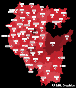 Украинадагы сугышта Башкортстаннан үлүчеләр саны, районнарга карап, 24 февраль 2023
