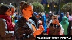 Georgian Orthodox believers hold an Easter candlelight vigil in central Tbilisi on May 4, after days of anti-government protests. 
