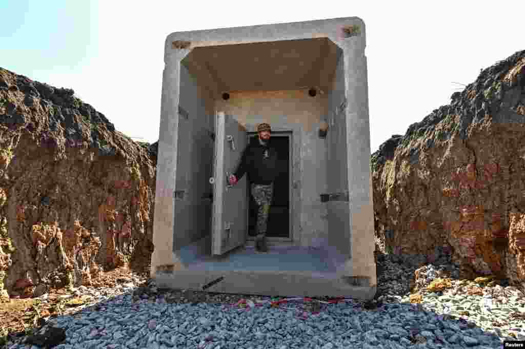 A concrete dugout built as part of Ukraine&#39;s new system of defensive fortifications is shown to the media on March 11 near an undisclosed location near Zaporizhzhya. President&nbsp;Volodymyr Zelenskiy claimed that Russian advances had been &quot;halted&quot; as his country embarks on building nearly 1,000 kilometers of defensive fortifications.