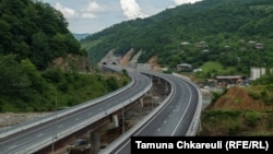 A stretch of road cuts through the Rikoti Pass in central Georgia. The entire 51.6-kilometer, Chinese-built highway project consists of 96 bridges and 53 tunnels, and cost nearly $1 billion.