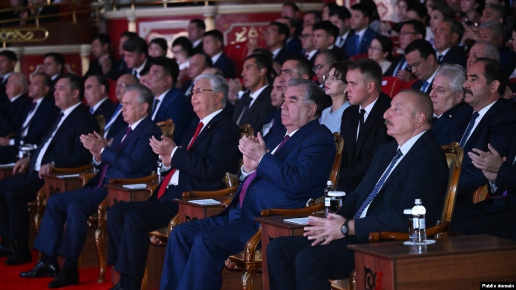 Leaders of the five Central Asian states and Azerbaijan attend a concert in Astana on August 8.