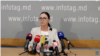 Diana Cazacu, bănuită într-un dosar de corupție, susține o conferință de presă, la care afirmă că i s-ar fi „întins o cursă”. Chișinău, 9 aprilie.
