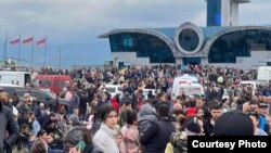 Thousands gathered at Stepanakert airport on September 20.