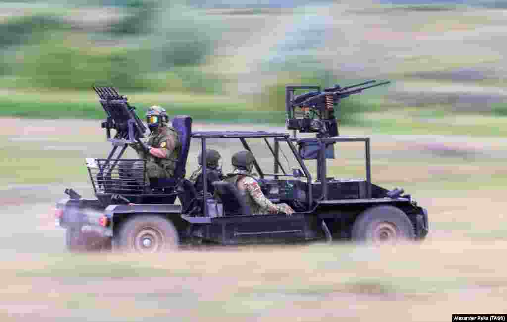 An &ldquo;anti-drone buggy&rdquo; being tested by Russian troops inside Ukraine in June 2024. The vehicle sports multiple automatic weapons mounted on a light chassis, and unspecified &ldquo;anti-drone weapons&rdquo; apparently fired from grenade launch tubes seen at the front and rear of the vehicle.