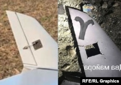 Обломки дрона, упавшего 20 марта в Джанкое (справа), и фрагмент фотографии дрона SkyEye