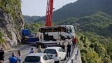 Traffic accident, the bus fell off the road Cetinje - Budva, Montenegro - screenshot
