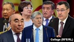 The six presidents of Kyrgyzstan (left to right): Kurmanbek Bakiev, Askar Akaev, Roza Otunbaeva, Almazbek Atambaev, Sooronbai Jeenbekov, and Sadyr Japarov
