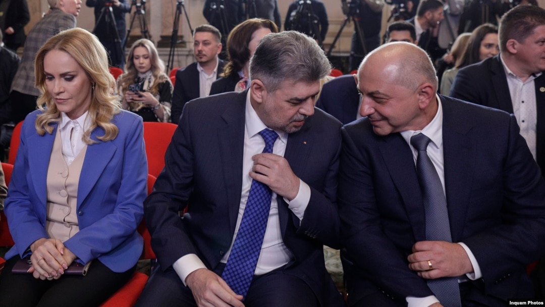 Cătălin Cărstoiu (d), Marcel Ciolacu și Gabriela Firea (s) la lansarea candidatului comun PSD-PNL.