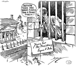 Кандидат Социалистической партии Юджин Дебс ведет президентскую кампанию из тюрьмы. Карикатура Клиффорда Бэрримена. 1920.