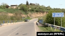 Armenia - A road sign outside the village of Kirants, April 25, 2024.