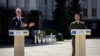 NATO chief Jens Stoltenberg (left) speaks at a news conference in Kyiv on April 29 with Ukrainian President Volodymyr Zelenskiy.