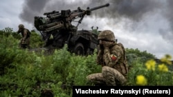 Ukrainian gunners fire from the "Vampir" rocket salvo system at positions of Russian troops near the city of Avdiyivka in the Donetsk region.