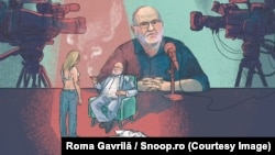 Profesorul și analistul Alfred Bulai, portretizat în ilustrația originală a investigației Snoop.ro. Autor: Roma Gavrilă / Snoop.ro