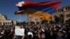 ARMENIA -- Protesters gather near the government building, after Azerbaijan launched a military operation in Nagorno-Karabakh, in Yerevan, September 19, 2023. 