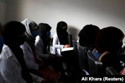 Trainee midwives attend a class in Bamiyan.