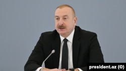 Azerbaijan -- President Ilham Aliyev participates in "COP29 and Green Vision for Azerbaijan" international forum at ADA University, April 23, 2024