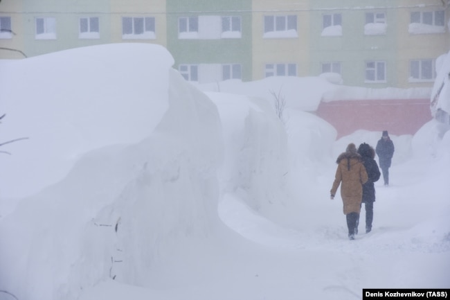 Qyteti Norilsk, ish-gulagu arktik në dimër.