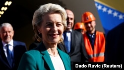 Predsjednica Europske komisije Ursula von der Leyen tokom prošlog posjeta BiH 28. oktobra 2022. kad je otvorila tunel Ivan, na autoputu Vc, u blizini Sarajeva, financiranog sredstvima EU.