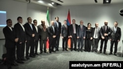 Armenia - Amenian and Iranian officials attend a signing ceremony in Yerevan, October 23, 2023.