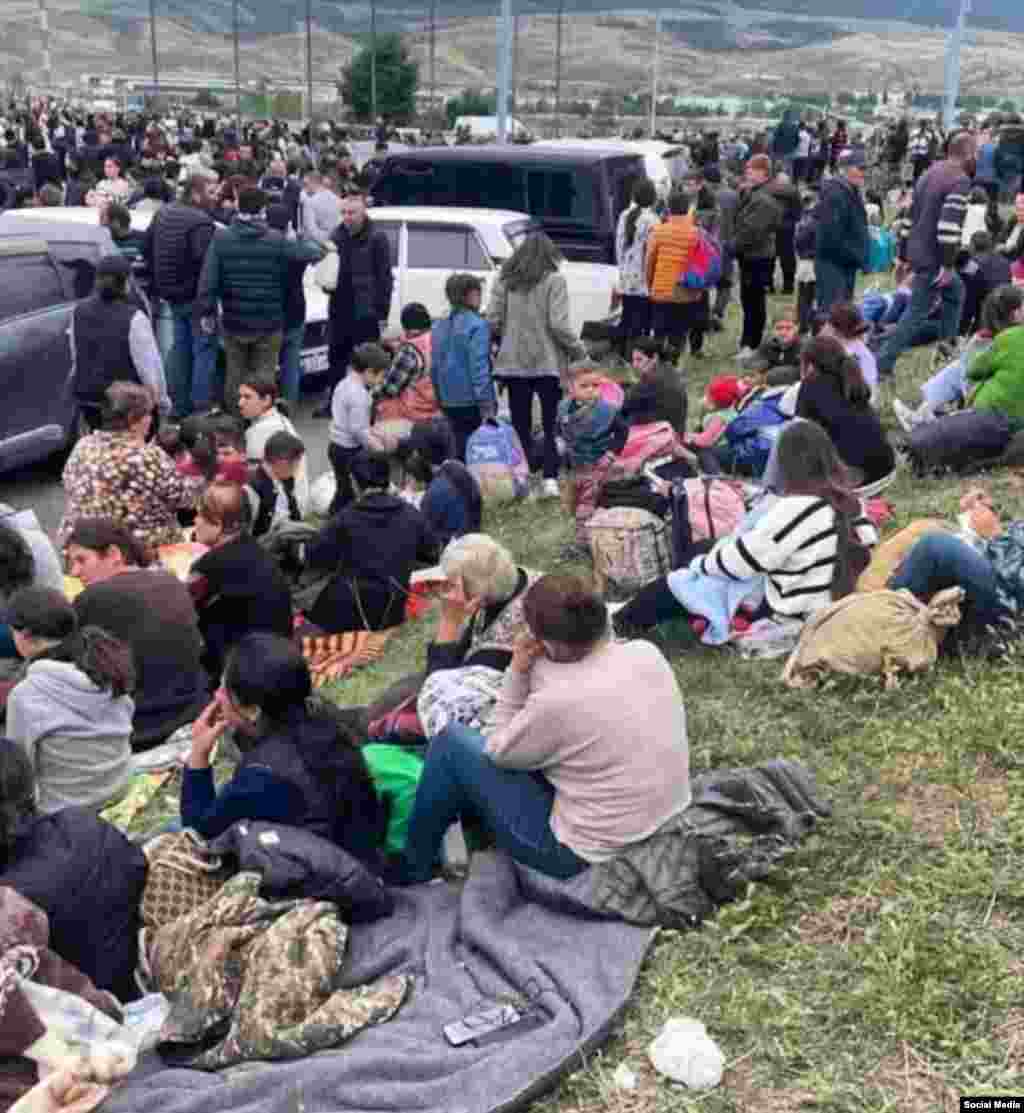 Another social media picture is believed to show displaced Armenians waiting to leave on September 21 near the airport in Nagorno-Karabakh&#39;s de facto capital, Stepanakert. &nbsp; Ombudsman Gegham Stepanian said on social media that the streets of Stepanakert were &quot;filled with displaced people [who are] hungry and scared.&quot; &nbsp; &nbsp;