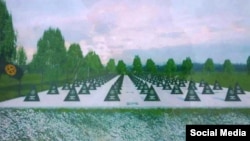 Фотография проекта военного мемориала, который планируется построить на месте захоронения погибших наемников ЧВК "Вагнер" в селе Николаевка Самарской области