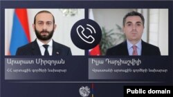 Министр иностранных дел Армении Арарат Мирзоян (слева) и министр иностранных дел Грузии Илья Дарчиашвили