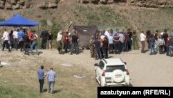 Armenia - Protesting residents of Kirants village and their supporters block a road in Tavush province, April 27, 2024.