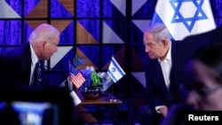 Президент США Джо Байден під час зустрічі з прем’єр-міністром Ізраїлю Беньяміном Нетаньягу у Тель-Авіві, Ізраїль, 18 жовтня 2023 року